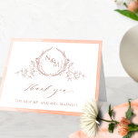 Carte De Remerciements Élégant Monogramme de pêche, Mariage d'aquarelle<br><div class="desc">Merci à vos invités avec un élégant carte de remerciements de mariage personnalisé! Design avec pêche délicate, cadre d'aquarelle orange poussiéreuse, beau monogramme botanique peach dessiné à la main avec initiales couples, élégant remerciement phrase et section de texte pour le personnaliser comme vous le souhaitez. Possibilité d'ajouter une photo sur...</div>