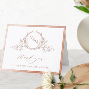 Carte De Remerciements Élégant Monogramme en terre cuite, Mariage d'aquar