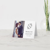 Carte De Remerciements Élégant Monogramme noir et blanc photo Mariage (Devant)