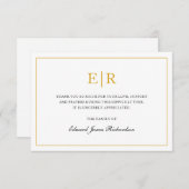 Carte De Remerciements Élégant Monogramme Simple Sympathie Gold Funéraill (Devant / Derrière)