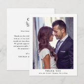 Carte De Remerciements Élégant Monogramme Verdure Feuille Photo Mariage (Devant / Derrière)