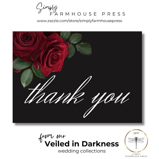 Carte De Remerciements Élégant Moody Blood Red Roses Floral Mariage