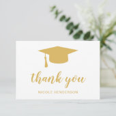 Carte De Remerciements Elégant Mortar Board Faux Gold Graduation (Debout devant)