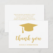 Carte De Remerciements Elégant Mortar Board Faux Gold Graduation (Devant / Derrière)