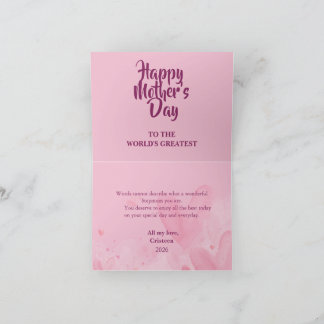 Carte De Remerciements Elegant Mother’s Day Card – Sweet Love Message for