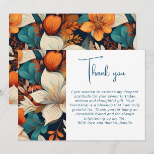 Carte De Remerciements Élégant Motif de feuillage de fleurs Anniversaire