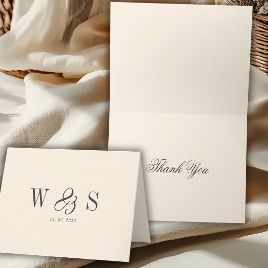 Carte De Remerciements Elegant natural cream initial wedding couples