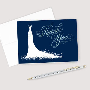 Carte De Remerciements Elegant Navy and Aqua Wedding Gown Bridal Shower