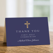 Carte De Remerciements Elegant Navy Blue Boy First Communion