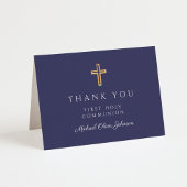Carte De Remerciements Elegant Navy Blue Boy First Communion