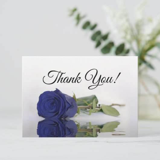 Carte De Remerciements Elegant Navy Blue Mirrored Rose Simple Wedding (Debout devant)
