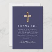 Carte De Remerciements Elegant Navy Blue Religious Cross Confirmation (Devant)