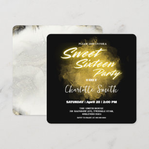 Carte De Remerciements Elégant néon or rose marbre Doux 16e anniversaire