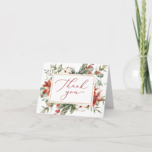 Carte De Remerciements Élégant Noël Hiver Rouge Or Mariage