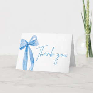 Carte De Remerciements Élégant Nœud Bleu Moderne Elle Attache Le Nœud