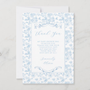 Carte De Remerciements Élégant Nœud Bleu Vintage Floral Garçon Baby Showe