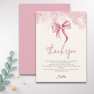 Carte De Remerciements Élégant Nœud Rose Pâle Quinceanera