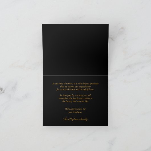 Carte De Remerciements Élégant noir | Bereavement Or (Intérieur)