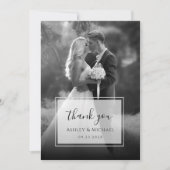 Carte De Remerciements Elégant noir & blanc Mariage photo Script moderne (Devant)