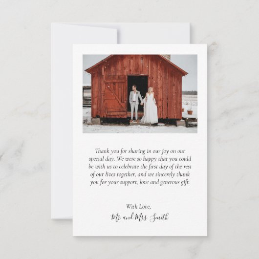 Carte De Remerciements Élégant noir blanc Script 4 Photo Collage Mariage (Dos)