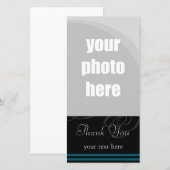 Carte De Remerciements Élégant noir/bleu "Merci " (Devant / Derrière)