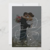 Carte De Remerciements Élégant noir et blanc 2 photos script mariage (Devant)