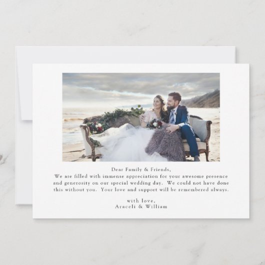 Carte De Remerciements Élégant noir et blanc Script Mariage photo (Dos)