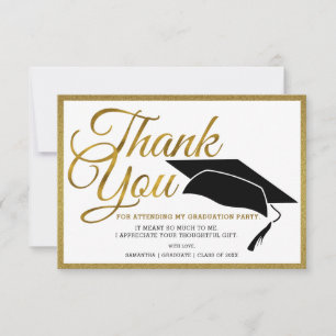 Carte De Remerciements Élégant Noir Et Or Diplômé Photo Graduate