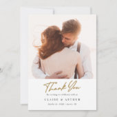 Carte De Remerciements Elégant noir & or signature Mariage photo (Devant)