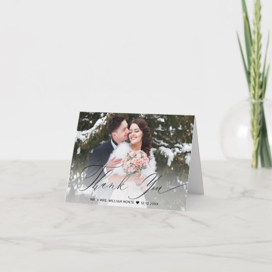 Carte De Remerciements Élégant noir Script Calligraphie Mariage photo (Devant)