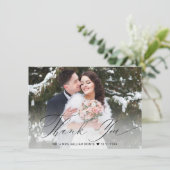 Carte De Remerciements Élégant noir Script Calligraphie Mariage photo (Debout devant)