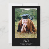 Carte De Remerciements Élégant noir simple noir blanc Script Graduation P (Devant)