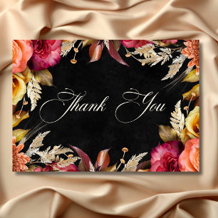 Carte De Remerciements Élégant noir Vibrant Boho Floral Script Mariage