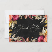 Carte De Remerciements Élégant noir Vibrant Boho Floral Script Mariage (Devant)