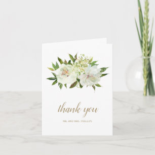 Carte De Remerciements Élégant or blanc Floral Mariage moderne