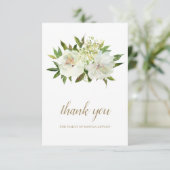 Carte De Remerciements Elégant Or Blanc Floral Moderne Funérailles (Debout devant)
