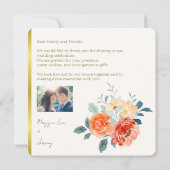 Carte De Remerciements Elégant or Blush Floral Script Mariage Photo (Dos)