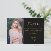 Carte De Remerciements élégant or script graduation photo noir (Debout devant)