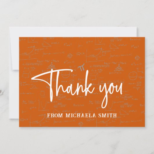 Carte De Remerciements Elegant Orange Script Typography Math Graduation (Devant)