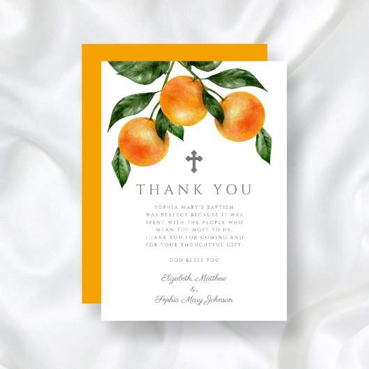 Carte De Remerciements Élégant Oranges Baptême fille