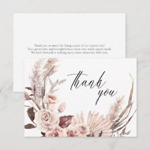 Carte De Remerciements Élégant Pampas Grass Floral Fleurs de crème Mariag