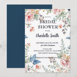 Carte De Remerciements Élégant papillon bleu de fleur de fleur sauvage co
