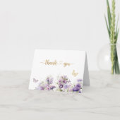 Carte De Remerciements Elégant papillon embrasse les fleurs violettes Wat (Devant)