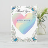 Carte De Remerciements Elegant Papillon Floral Cœur Mariage Remerciements (Debout devant)