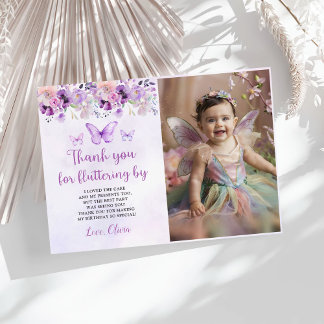 Carte De Remerciements Élégant papillon violet 1er anniversaire Photo