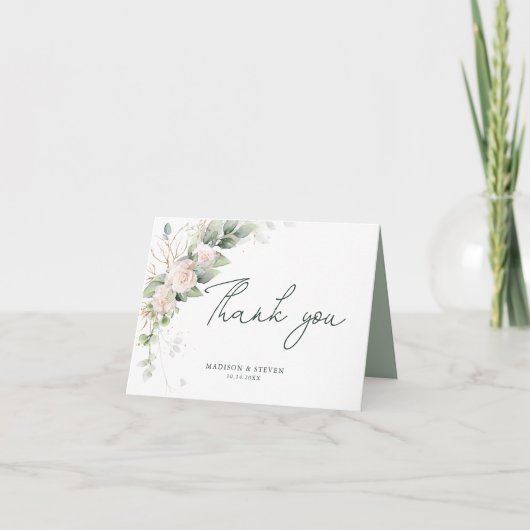 Carte De Remerciements Élégant Parties scintillant rose or Roses Mariage (Devant)