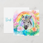 Carte De Remerciements Elégant Pastel Aquarelle Floral Zebra (Devant / Derrière)