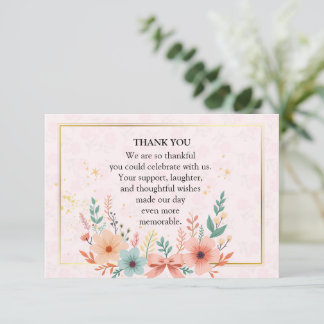 Carte De Remerciements Elegant Pastel Floral Frame with Golden Accents