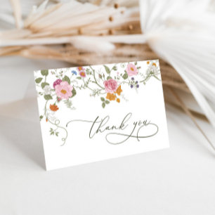 Carte De Remerciements Élégant Pastel Pink Bohemian Field Fleur sauvage