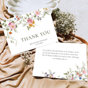 Carte De Remerciements Élégant Pastel Pink Bohemian Field Fleur sauvage